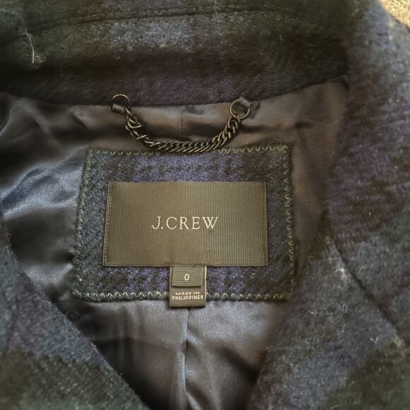 J. Crew Black Watch Tartan Wool Blue and Green Plaid Zip Up Winter Coat Size 0 - Picture 2 of 11